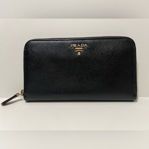 PRADA Zip Around Long Wallet Saffiano Leather- Black